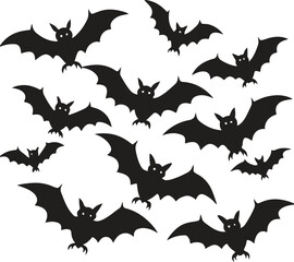 Flying Halloween bats on transparent background.
