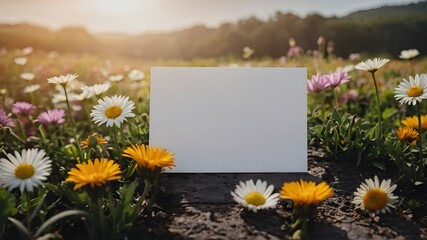 Blank Card on Flowers, Template for Graphic Design Art