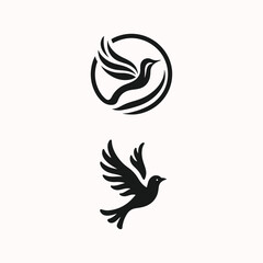 A bird in flight logo icon, silhouette style, minimalist, white background