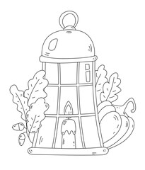 Coloring pages illustration of A Holiday Lantern With A Burning Candle In A Cartoon Style
