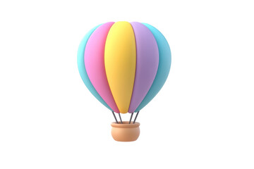 Naklejka premium A 3D rendering of a colorful hot air balloon with a brown basket, isolated on a black background.