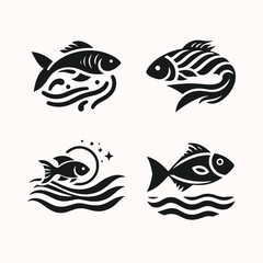 A fish swimming logo icon, silhouette style, minimalist, white background