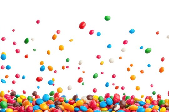 Colorful candy pieces falling joyfully
