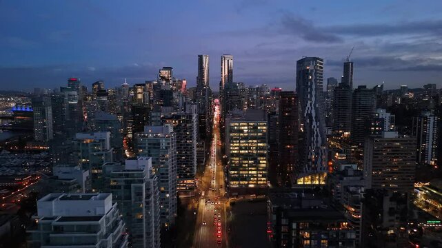 sunset over vancouver city with orange sky