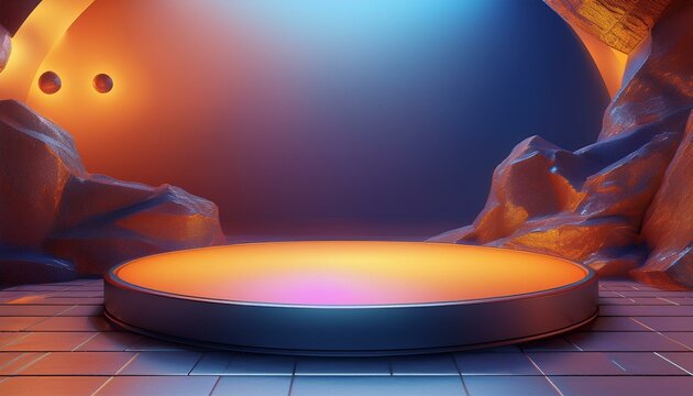 Render 3D de Espa&ccedil;o com Expositor Redondo para&nbsp;Produtos