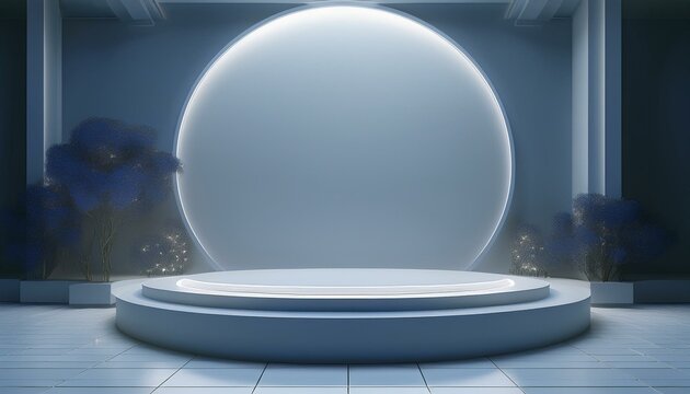 Render 3D de Espa&ccedil;o com Expositor Redondo para&nbsp;Produtos