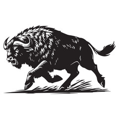 Obraz premium Mascot of running angry buffalo, Clean Black and white Vector silhouette of a Buffalo
