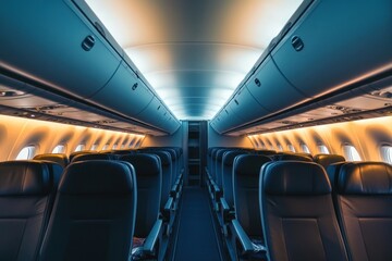 Obraz premium Interior of a modern passenger plane aircraft airplane interior.