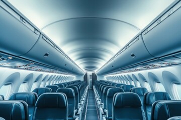 Fototapeta premium Interior of a modern passenger plane aircraft airplane interior.