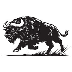 Obraz premium Mascot of running angry buffalo, Clean Black and white Vector silhouette of a Buffalo