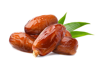 Dried date fruits isolated on white background.