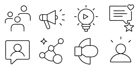 Set of Business and Marketing Line Icons - SEO, Target Audience, Email Campaign, Social Media, and Analytics on white background