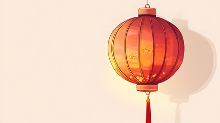 Obraz premium Oval Chinese lantern in cartoon style with red and gold accents and minimalistic designs