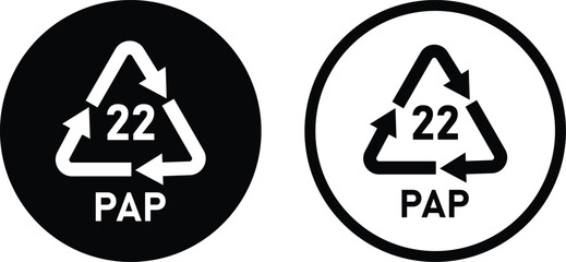 Paper recycling symbol PAP 22 set in two styles isolated on white background . Package waste icon vector