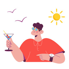 Man relaxing with cocktail on vacation