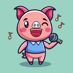 Download Cute Pig Singing Cartoon Vector Icon Illustration Eps File For Design.