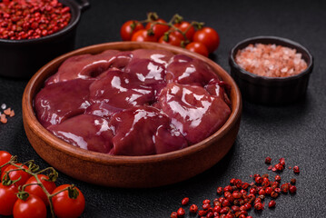 Fresh raw chicken or beef liver with salt, spices and herbs