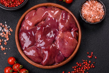 Fresh raw chicken or beef liver with salt, spices and herbs