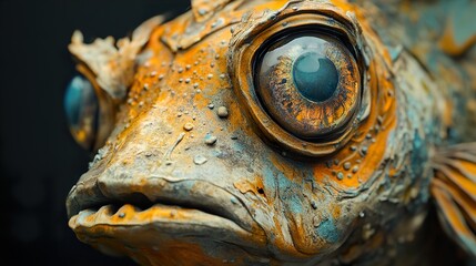 Close-Up of a Fish Sculpture: Intricate Details and Textures