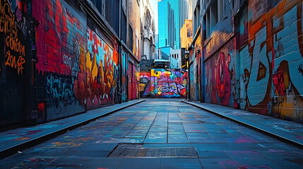 Fototapeta premium Urban Graffiti Art at Hosier Lane, Melbourne: Colorful Tags in Red and Blue