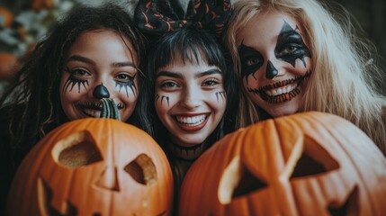 Fototapeta premium Halloween Witches and Pumpkins in Spooky Autumn Forest