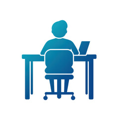 Fototapeta premium A blue silhouette of a person working at a desk with a laptop, illustrating modern workspace and remote work concepts, transparent background.