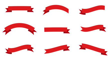 Set of red ribbons isolated on transparent or white background, vector illustration. Festive decoration with blank space, perfect for banners, tags, labels, gift cards, and holiday designs.