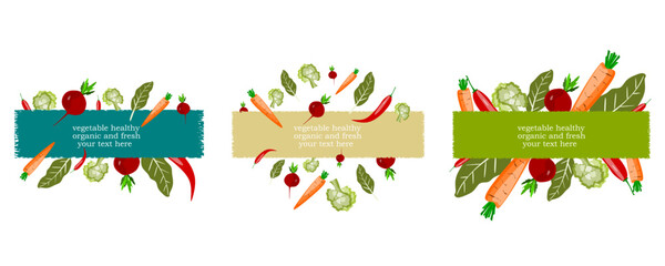 Fresh organic vegetable logo template designs isolated on white. Vector illustration. Healthy nutrition collection. Healthy food.
