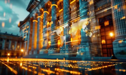 3D Bank Building with Glowing Financial Charts: A Modern Financial Hub