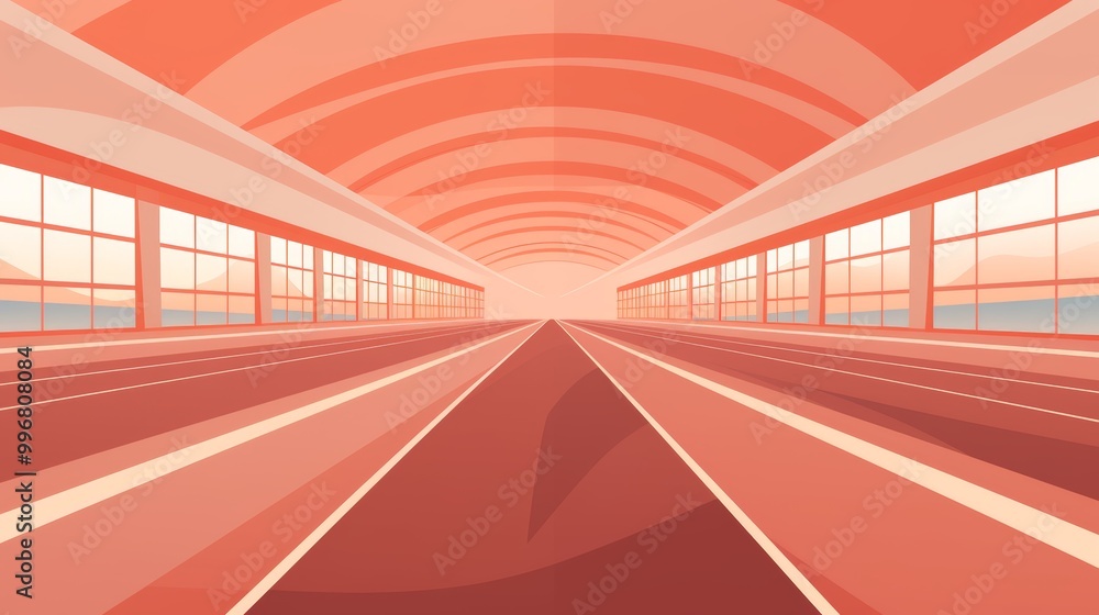 Poster minimalist design of an open air gym or stadium highlighting simple lines and spatial organization