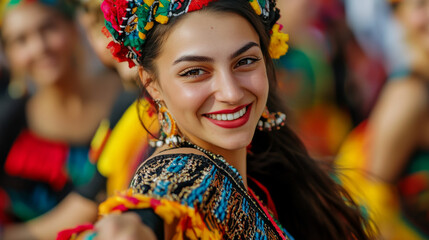 Fototapeta premium Bulgarian culture represented through a mix of traditional music and dance performances at a lively street festival