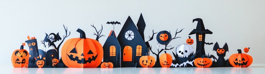Obraz premium Papercraft set. Halloween party concept on white background