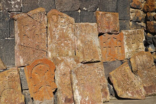 Ancient tombstones in Sevanavank Monastery, Armenia
