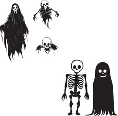 Silhouettes of ghost and skeleton for Halloween vector