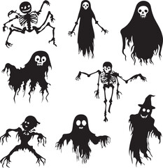 Silhouettes of ghost and skeleton for Halloween vector