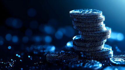 Digital Coins Stacked Highlighting Financial Growth