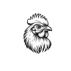 Rooster logo, chicken head mascot, black and white, vintage design template vector illustration
