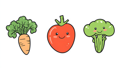 Colorful healthy food vector illustration of fresh vegetables and fruits on a white background