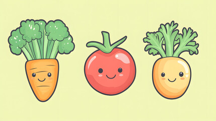 Colorful healthy food vector illustration of fresh vegetables and fruits on a white background