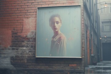A blank poster on a brick wall portrait street city.