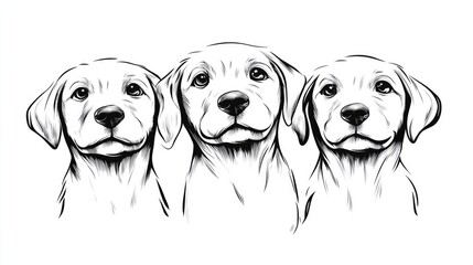Three joyful dogs are illustrated in a simple ink line art style, radiating happiness