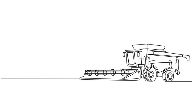 animated continuous single line drawing of combine harvester, line art animation