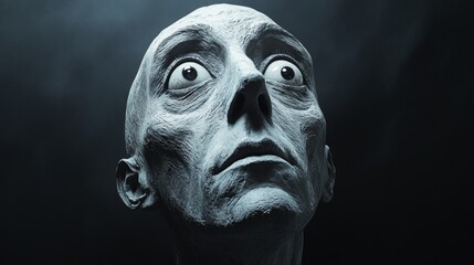 Obraz premium A man's face is shown in a dark room with a creepy, unsettling look on his face