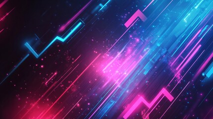 Obraz premium Abstract vibrant neon background with glowing pink and blue laser beams on a dark grunge wall, futuristic cyberpunk