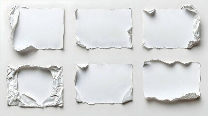 Six Blank Torn White Paper Pieces Background Texture