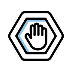 Obraz premium Icon of stop hand symbol in hexagon shape, warning sign concept, simple design, copy space