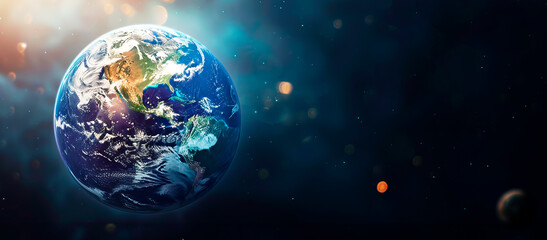 Obraz premium Planet earth on a space. Save the planet. Banner. Concept of healthy ecosystem and environment. Copy space.