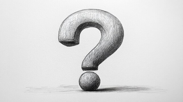 recommend clip art: A detailed pencil drawing of a three-dimensional question mark resting on a plain white surface