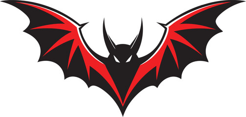 Halloween black bat spreading its wings wide, with a menacing gaze from its glowing, scary eyes.