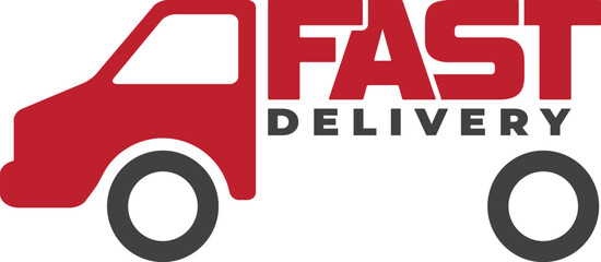 Fast delivery business sale label design with delivery van vector